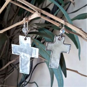 Σκουλαρίκια σταυρός από φίλντισι - γυναικεία, σταυρός, μαμά, κρεμαστά, δώρα για γυναίκες - 2