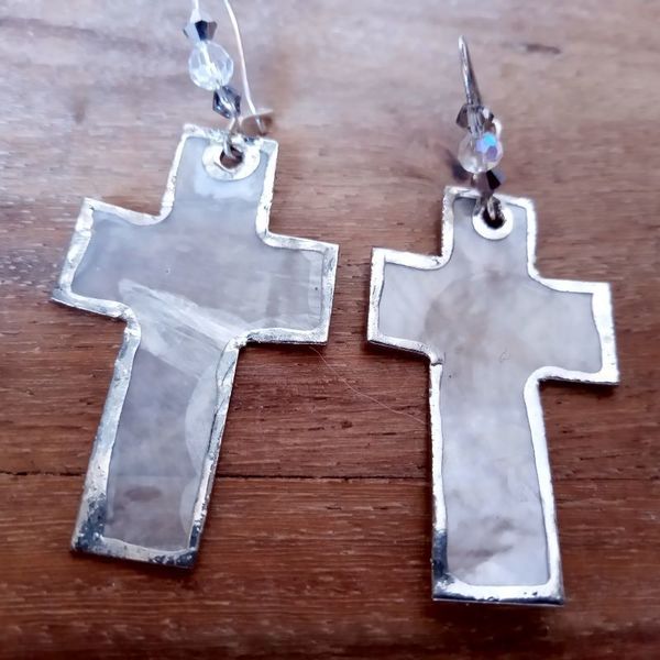 Σκουλαρίκια σταυρός από φίλντισι - γυναικεία, σταυρός, μαμά, κρεμαστά, δώρα για γυναίκες - 3