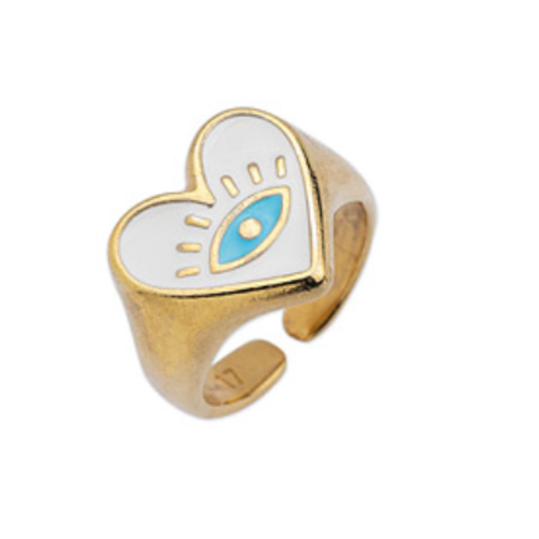 Αυξομειούμενο επιχρυσωμένο δαχτυλίδι σε σχήμα καρδιάς 17mm - επιχρυσωμένα, σμάλτος, καρδιά, μάτι, αυξομειούμενα, φθηνά