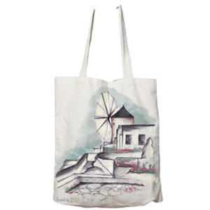 SANTORINI | Υφασμάτινη τσάντα, 100% cotton. - ώμου, all day, tote, πάνινες τσάντες, φθηνές