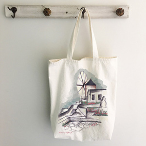 SANTORINI | Υφασμάτινη τσάντα, 100% cotton. - ώμου, all day, tote, πάνινες τσάντες, φθηνές - 3