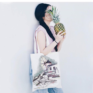 SANTORINI | Υφασμάτινη τσάντα, 100% cotton. - ώμου, all day, tote, πάνινες τσάντες, φθηνές - 5