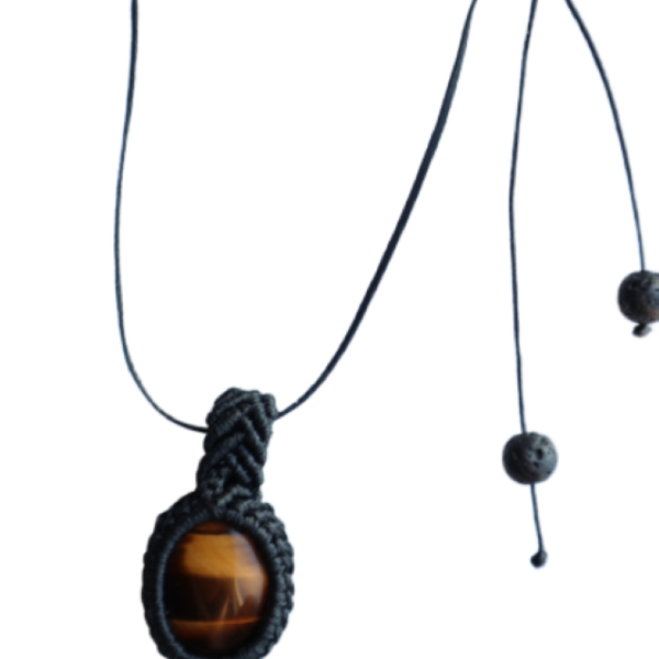 Tiger Eye Necklace - ημιπολύτιμες πέτρες, μακραμέ