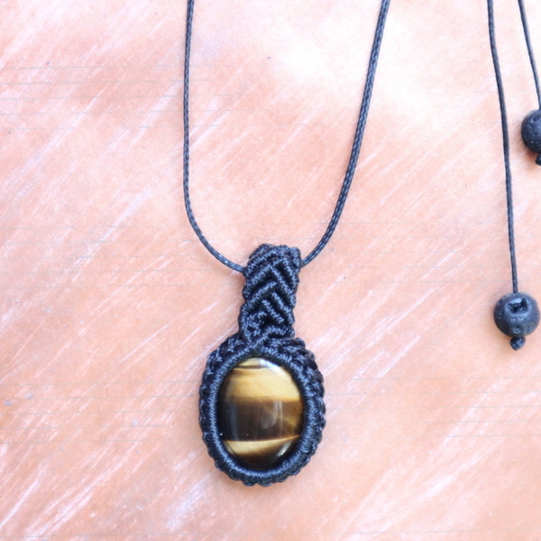 Tiger Eye Necklace - ημιπολύτιμες πέτρες, μακραμέ - 3