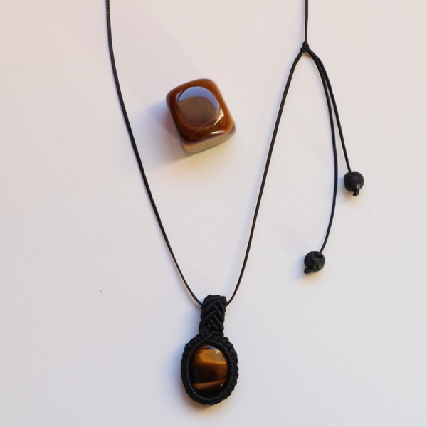 Tiger Eye Necklace - ημιπολύτιμες πέτρες, μακραμέ - 4