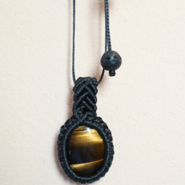 Tiger Eye Necklace - ημιπολύτιμες πέτρες, μακραμέ - 5