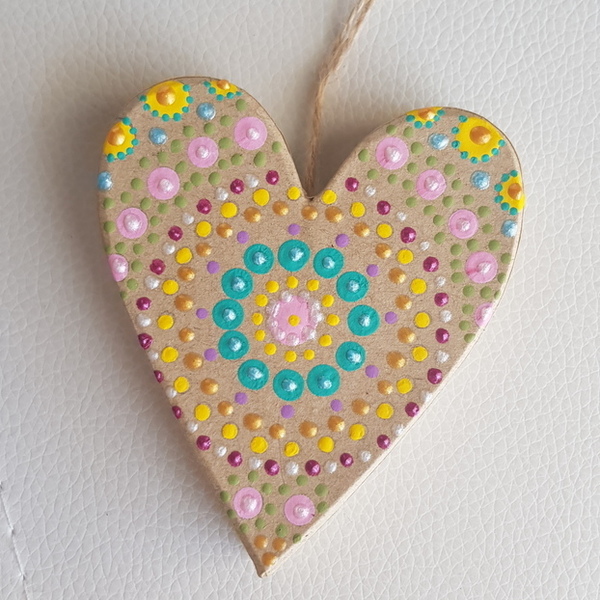 Καρδιά ζωγραφισμένη με σχέδια mandala - καρδιά, κρεμαστά, διακοσμητικά