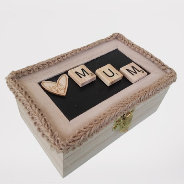 Ξύλινο κουτί μαυροπίνακα"LOVE MUM" . - μαμά, διακοσμητικά, κοσμηματοθήκη, γιορτή της μητέρας - 2