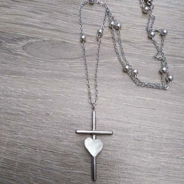 Σταυρός καρδιά - charms, αλπακάς, καρδιά, σταυρός, σταυρός, minimal, ατσάλι - 3