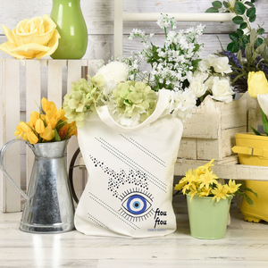 Evil eye tote bag - ύφασμα, ώμου, μεγάλες, all day, tote, πάνινες τσάντες, φθηνές - 4