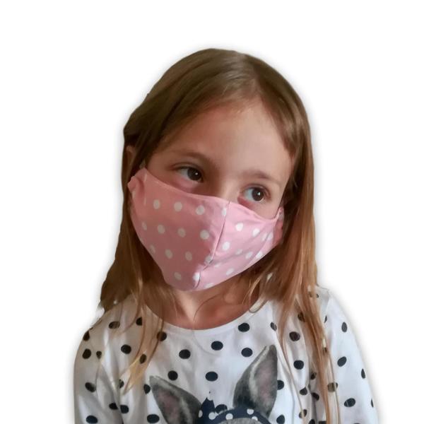 Βαμβακερή μάσκα προσώπου επαναχρησιμοποιούμενη, ροζ πουά - ύφασμα, γυναικεία, για παιδιά, για ενήλικες, μάσκα προσώπου, μάσκες προσώπου - 2
