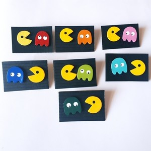 Pacman δερμάτινα καρφωτά σκουλαρίκια - δέρμα, χειροποίητα, καρφωτά, μικρά, καρφάκι - 5