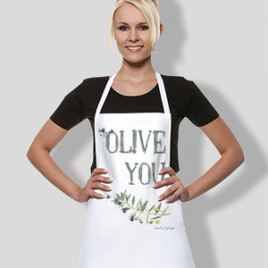 "Olive you" | Μαγειρική ποδιά κουζίνας - ύφασμα, ποδιές μαγειρικής - 2