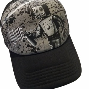 Custom / Handpainted καπέλο Robot & Bar-code - ζωγραφισμένα στο χέρι, customized, καπέλο