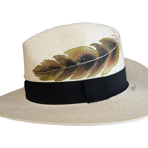 Custom / Handpainted γυναικείο καπέλο - ζωγραφισμένα στο χέρι, γυναικεία, φτερό, καπέλο, ψάθινα - 2