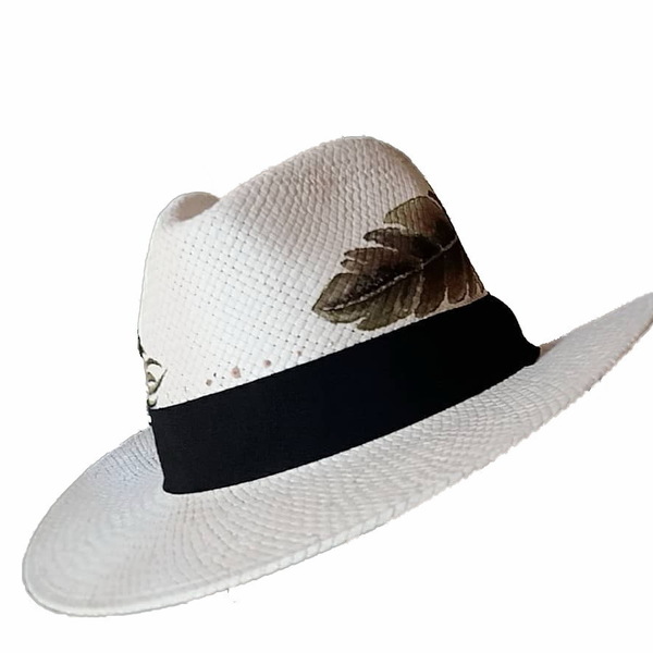 Custom / Handpainted γυναικείο καπέλο - ζωγραφισμένα στο χέρι, γυναικεία, φτερό, καπέλο, ψάθινα - 3