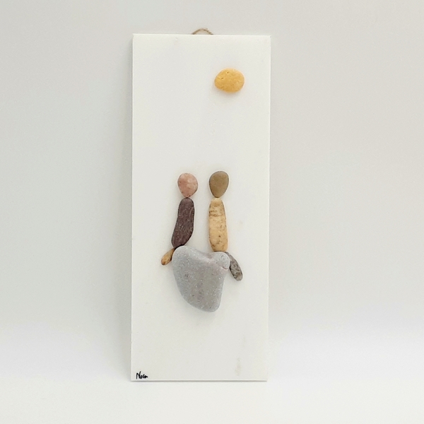 Μάρμαρο διακοσμητικό κρεμαστό με παράσταση από βότσαλα ζευγάρι (10×25×0,5cm) - δώρο, επέτειος, κρεμαστά, διακοσμητικά - 2