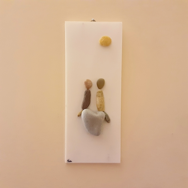 Μάρμαρο διακοσμητικό κρεμαστό με παράσταση από βότσαλα ζευγάρι (10×25×0,5cm) - δώρο, επέτειος, κρεμαστά, διακοσμητικά - 4