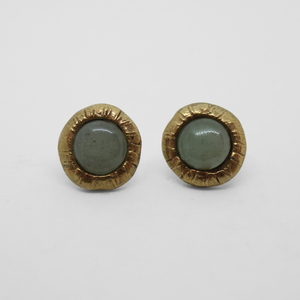 brown bronze stud earrings with aventurine stone - καρφωτά, μπρούντζος, boho