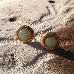 brown bronze stud earrings with aventurine stone - καρφωτά, boho, μπρούντζος - 3