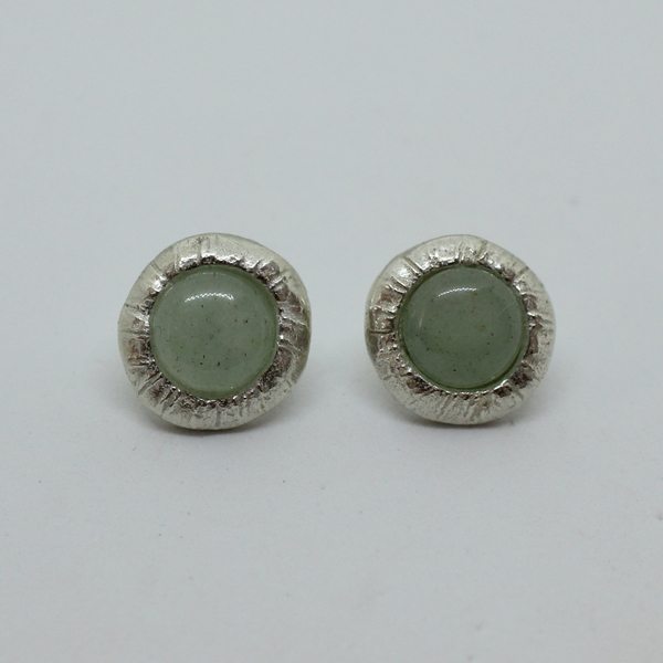 Silver handmade stud earrings with Aventurine stone - ασήμι, καρφωτά, boho