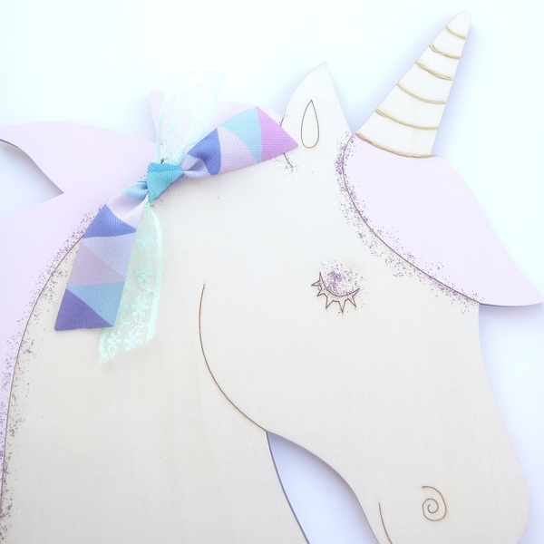 Ξύλινο Καδράκι Μονόκερος ♥ Unicorn 26 x 26 εκ ξύλο - πίνακες & κάδρα, κορίτσι, μονόκερος, ξύλινα διακοσμητικά τοίχου, κρεμαστά - 3