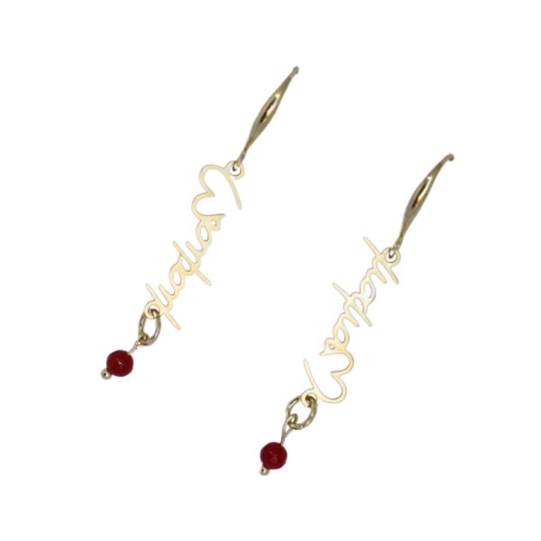 Mama earrings κρεμαστά με κόκκινες πετρούλες - επιχρυσωμένα, πέτρες, μαμά, κρεμαστά, φθηνά