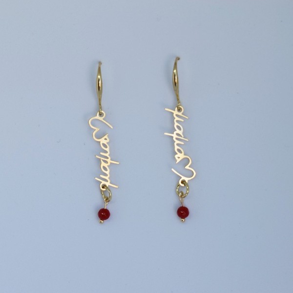 Mama earrings κρεμαστά με κόκκινες πετρούλες - επιχρυσωμένα, πέτρες, μαμά, κρεμαστά, φθηνά - 2