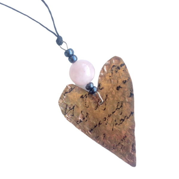 Κολιέ Φυλαχτό - Καρδιά με Ροζ Χαλαζία - ημιπολύτιμες πέτρες, καρδιά, αγάπη, μακριά