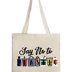 Πάνινη τσάντα Ζωγραφισμένη στο χέρι ♥ Say No To Plastic - ύφασμα, ώμου, μεγάλες, all day, οικολογικό, tote, πάνινες τσάντες, φθηνές - 2