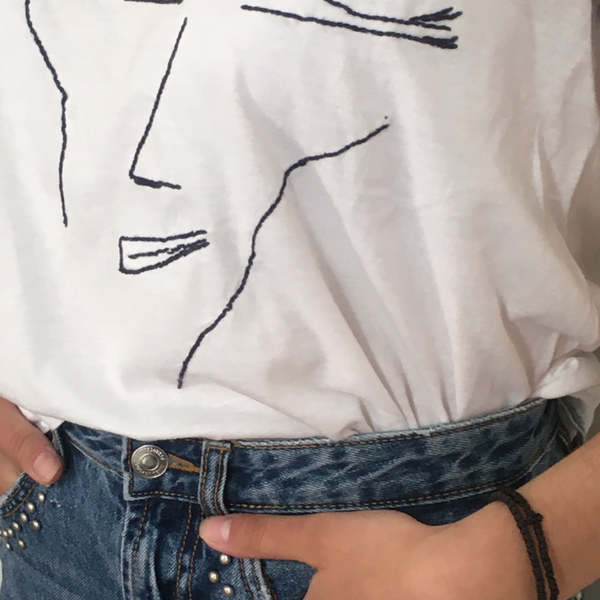 T-shirt κεντημένο με σχέδιο πρόσωπο - βαμβάκι, t-shirt, minimal