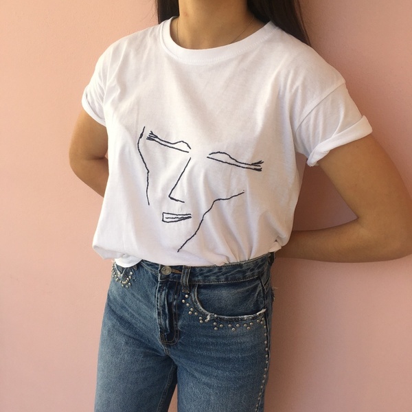 T-shirt κεντημένο με σχέδιο πρόσωπο - βαμβάκι, t-shirt, minimal - 3