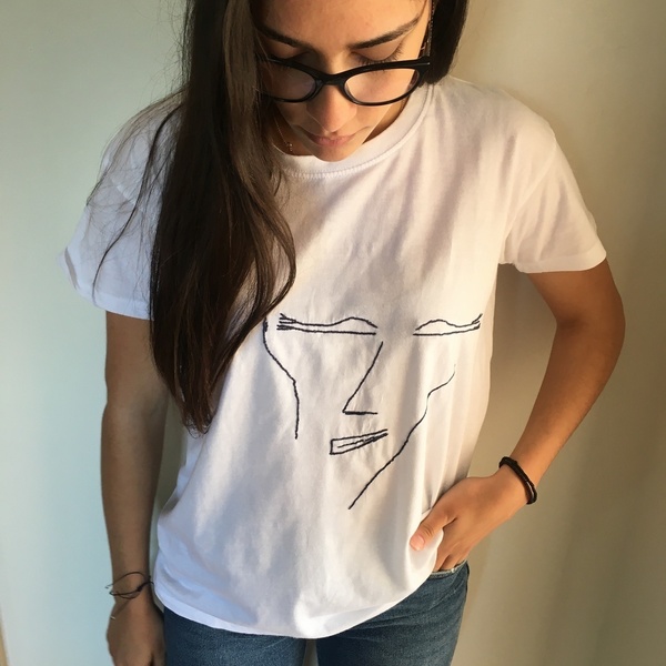T-shirt κεντημένο με σχέδιο πρόσωπο - βαμβάκι, t-shirt, minimal - 4