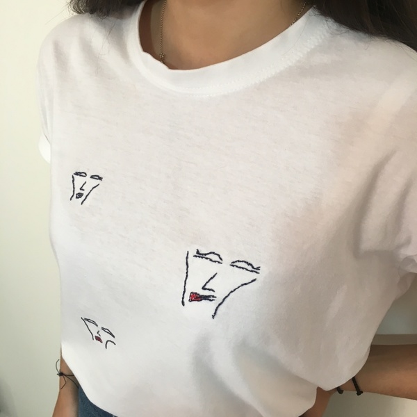 T-shirt κεντημένο με σχέδιο πρόσωπα minimal - βαμβάκι, t-shirt, minimal