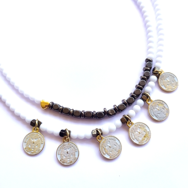 Layering necklace - χάντρες, κοντά, layering, μπρούντζος - 2