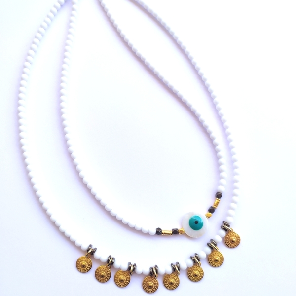 Layering necklace - φίλντισι, χάντρες, κοντά, layering, μπρούντζος - 2