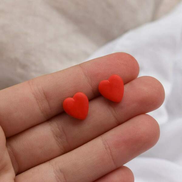 Hearts | Χειροποίητα μικρά καρφωτά σκουλαρίκια (ατσάλι) - καρδιά, αγάπη, πηλός, μαμά, καρφωτά, μικρά, καρφάκι, φθηνά - 2