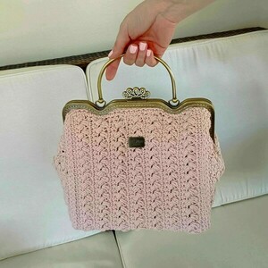 Ροζ πλεκτή χειροποίητη, κομψή ρομαντική τσάντα Handmade vintage τσάντα Doctor. - τσάντα, χειροποίητα, χειρός, πλεκτές τσάντες, βραδινές, μικρές - 2