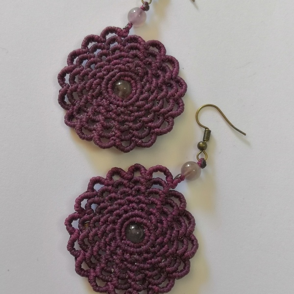 Macrame earrings flowers - κρεμαστά - 2