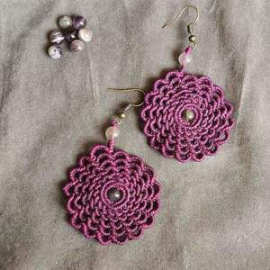 Macrame earrings flowers - κρεμαστά - 3