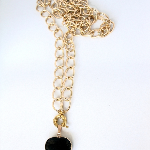 Χρυση bold link chain με καρδια - ημιπολύτιμες πέτρες, ορείχαλκος, καρδιά, μακριά, αυξομειούμενα