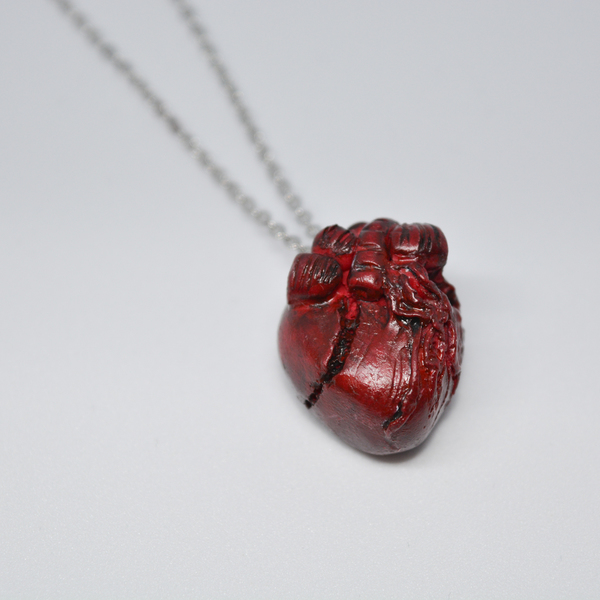 Realistic Heart Necklace! - πηλός, κοντά, ατσάλι - 2