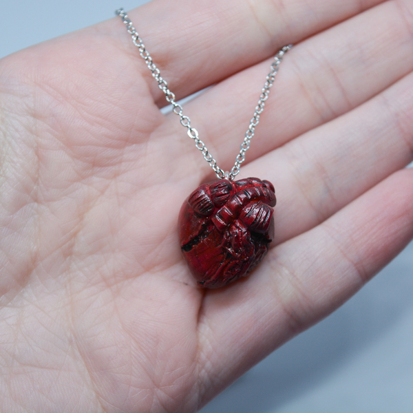 Realistic Heart Necklace! - πηλός, κοντά, ατσάλι - 4