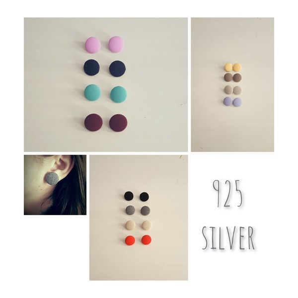 Σκουλαρίκια stud απο χειροποίητα υφασμάτινα κουμπιά απο 925 silver βάση και κούμπωμα. Διαλέξτε χρώματα και σχέδιο απο όλα μας τα σκουλαρίκια. - ασήμι, ασήμι 925, καρφωτά, φθηνά - 5