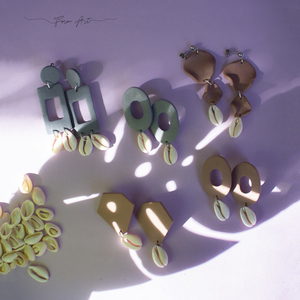 "Νηρηίδες" Σκουλαρίκια από πολυμερή πηλό - κοχύλι, πηλός, ατσάλι, κρεμαστά - 3