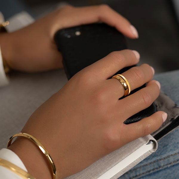 RIBBED SKULTUNA RING THIN - minimal, επιχρύσωση 14κ - 3