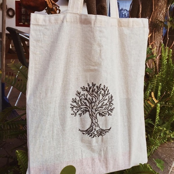 Tree of Life Χειροποίητη Κεντημένη Πάνινη Τσάντα - πάνινες τσάντες, θάλασσα, κεντητά, ώμου, tote, μεγάλες, all day, φθηνές, ύφασμα - 2