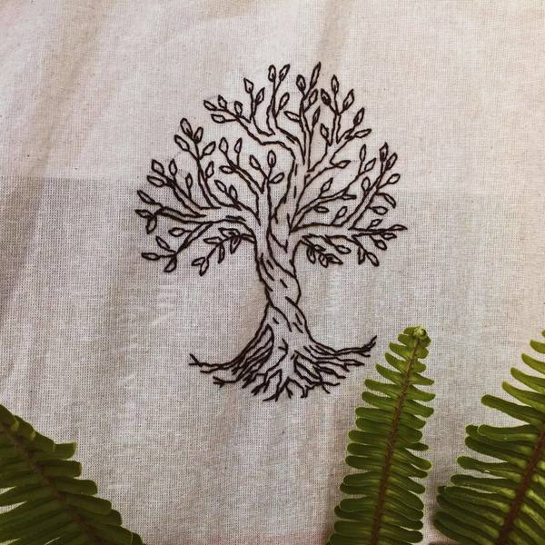 Tree of Life Χειροποίητη Κεντημένη Πάνινη Τσάντα - πάνινες τσάντες, θάλασσα, κεντητά, ώμου, tote, μεγάλες, all day, φθηνές, ύφασμα - 4