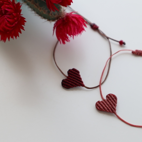 Heart Bracelet Set - καρδιά, μακραμέ, σετ, γιορτή της μητέρας, αυξομειούμενα - 2