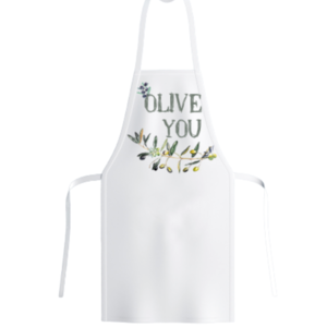 "Olive you" | Μαγειρική ποδιά κουζίνας - ύφασμα, ποδιές μαγειρικής